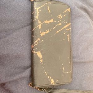 Womens black and rose gold clutch purse wristlet zipper girls night purse